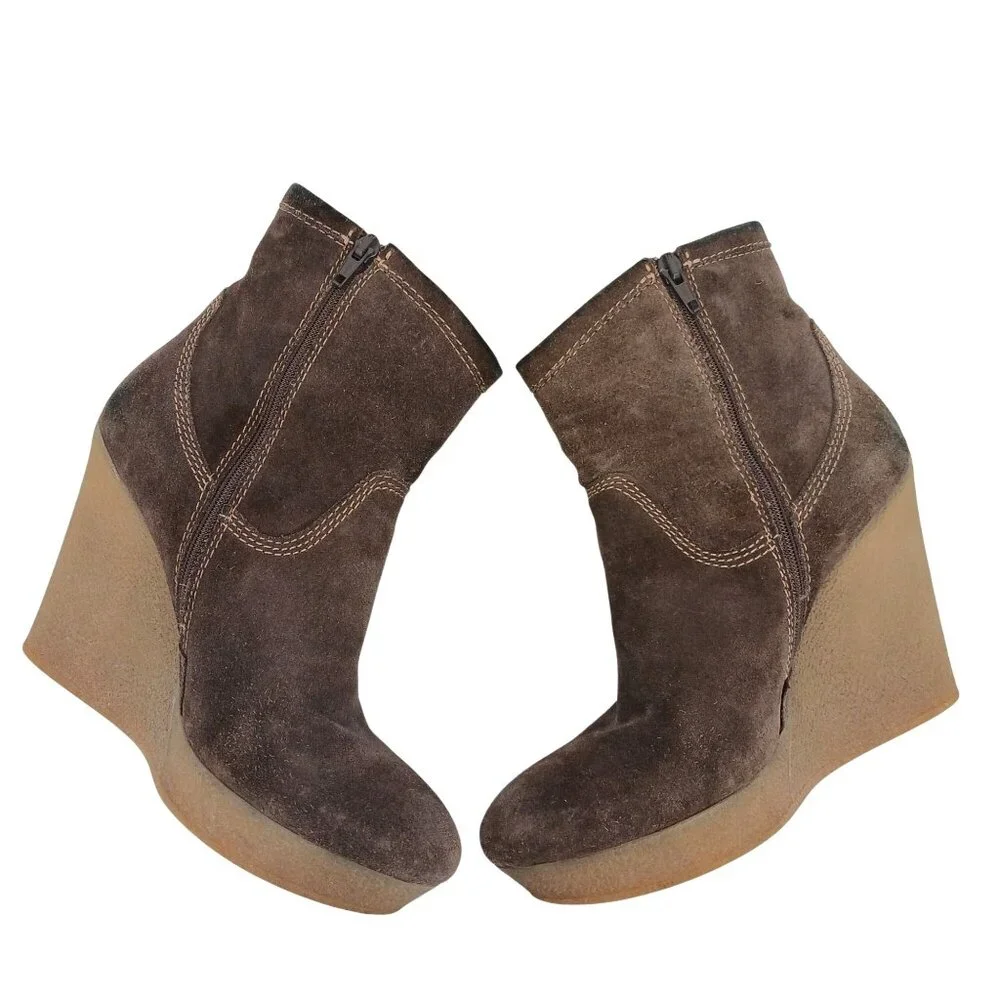 Diesel Unkle Jessy Brown Suede Wedge Ankle Boots Size 39 Platform